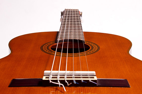 Classical guitar view from below